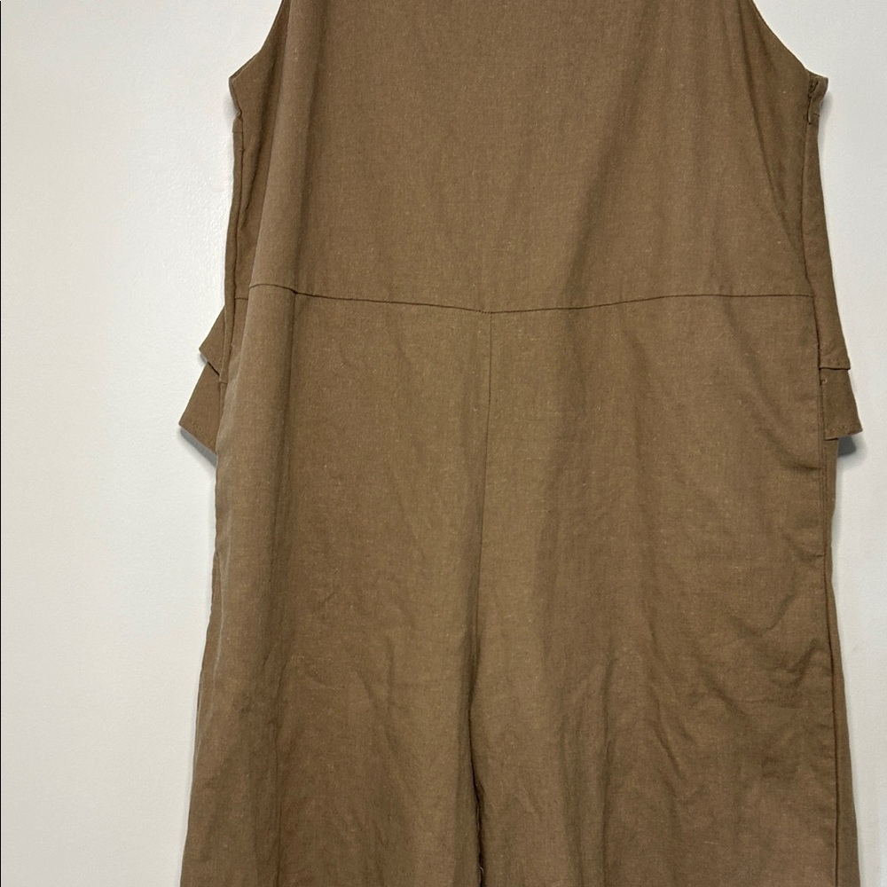 Elegant Khaki Jumpsuit Linen Cotton Blend Size M - Picture 3 of 13